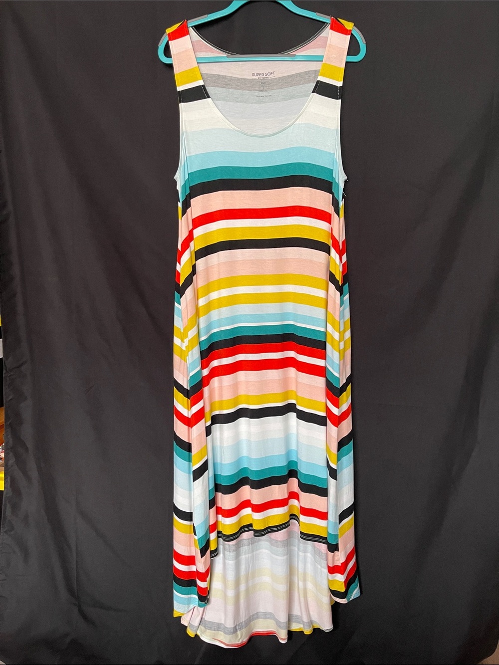 Torrid Striped Knit Maxi Dress in Pink, Teal, Black, Gray & White